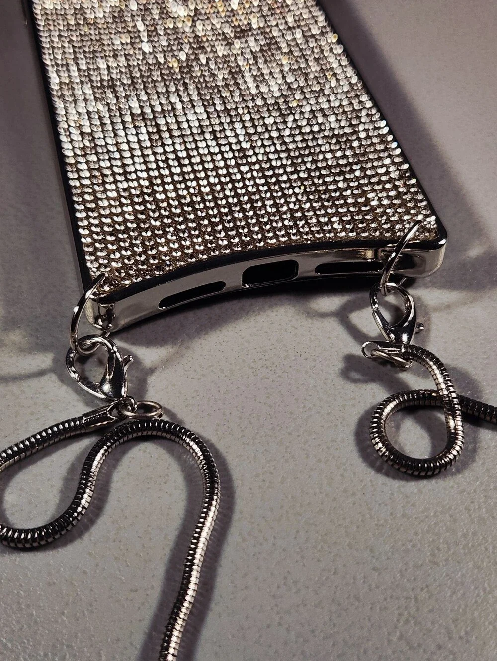 Silver Rhinestone Bling iPhone 11 Case Crossbody Lanyard Crystal Diamond Purse